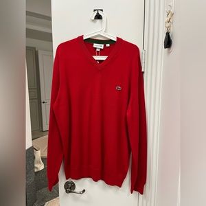 Men’s Red Lacoste V Neck Sweater